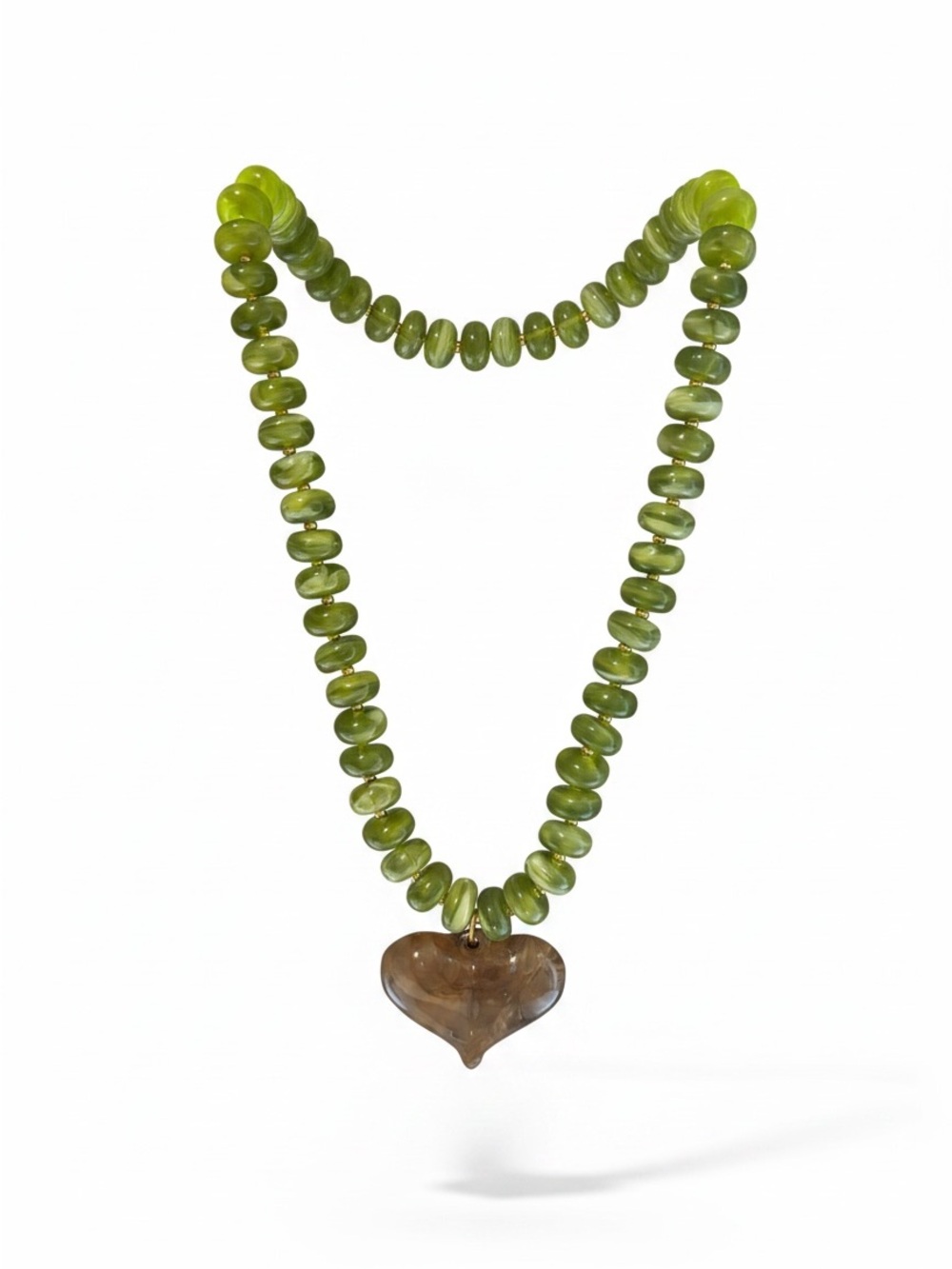 Green Beaded Heart Pendant Necklace - Designer